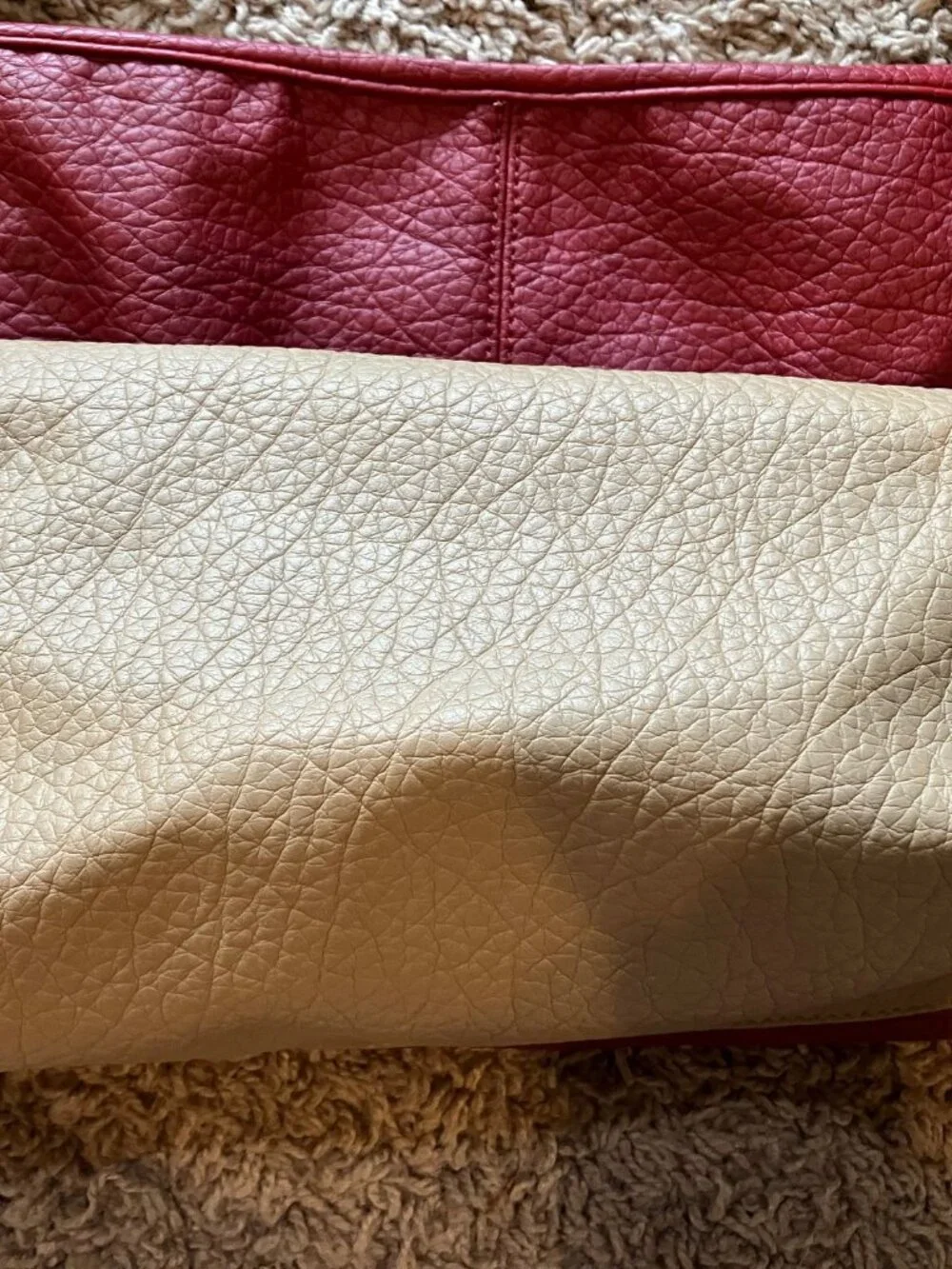 Nine West Red Tan Oversized Tote Shoulder Bag Faux Leather Y2K Colorblock